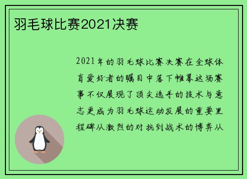 羽毛球比赛2021决赛