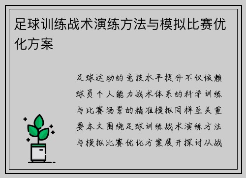 足球训练战术演练方法与模拟比赛优化方案